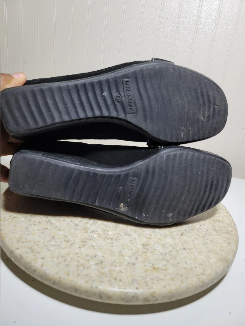 Kelly & Katie Black Suede Wedge Buckle Loafers (size 10)
